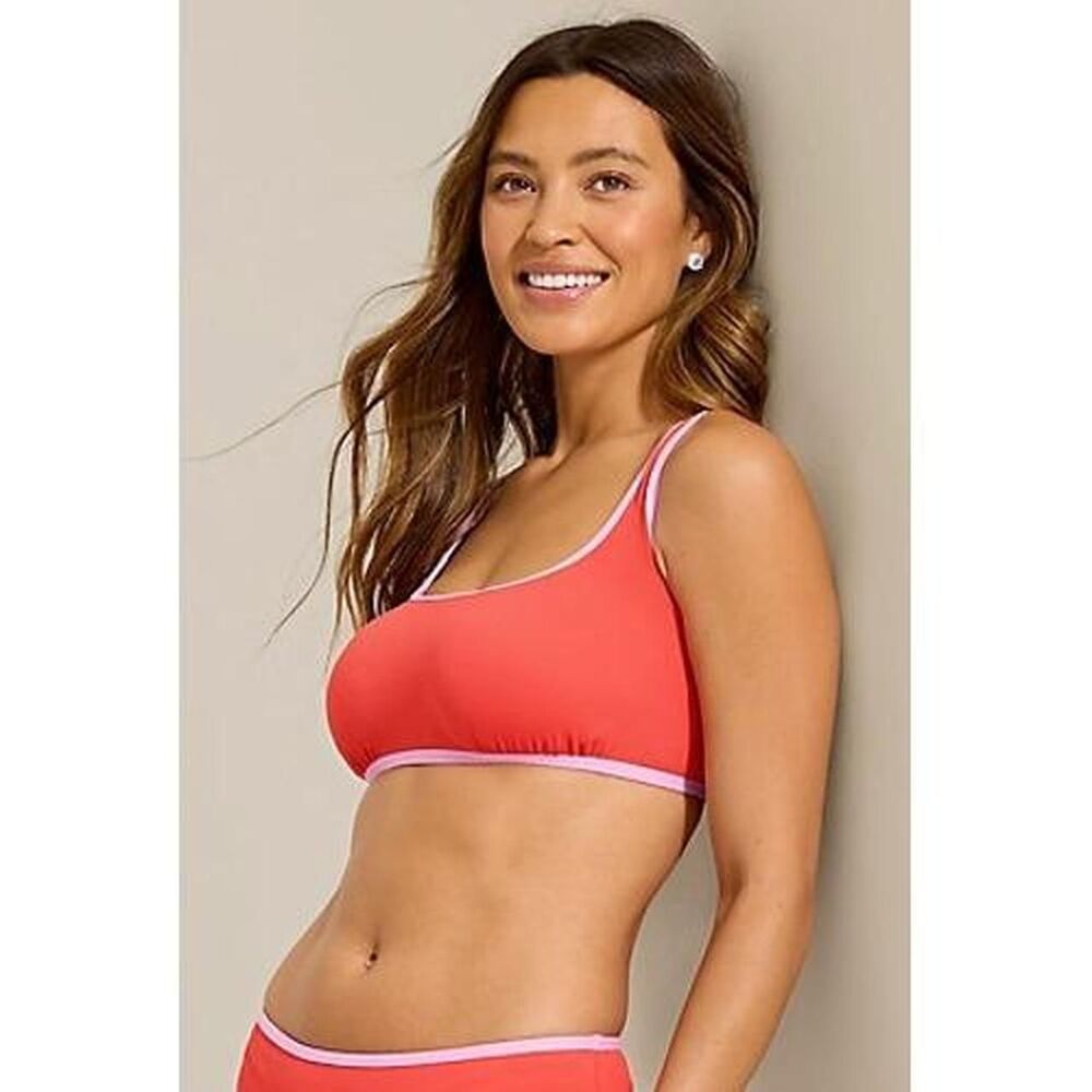 New Tommy Bahama Womens Coral Red Pink Lace Up Back Bikini Top Size Small